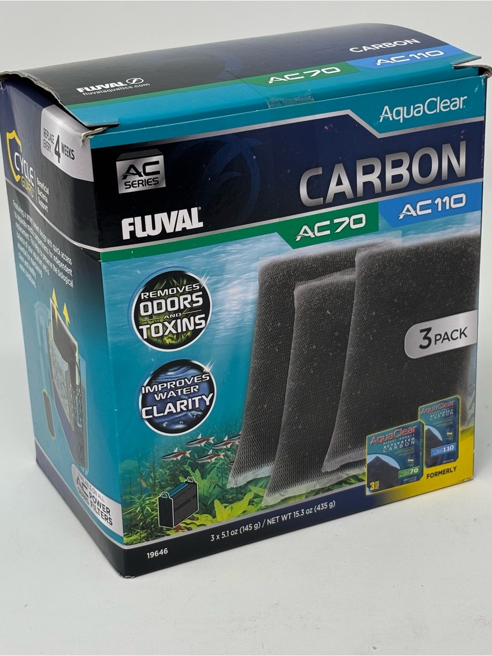 Fluval Carbon for AC70/AC110 Power Filters 3 Pack Aquaclear Aquarium 19646